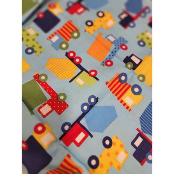 Colorful Construction Truck On Light Blue Cotton Fabric Ready Set Go 1 Yard New - Picture 2 of 4